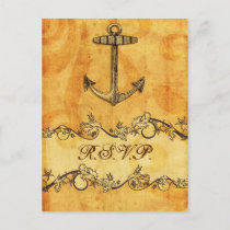 rustic, vintage ,anchor nautical wedding rsvp invitation postcard
