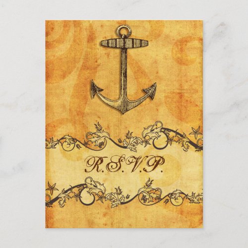 rustic vintage anchor nautical wedding rsvp invitation postcard