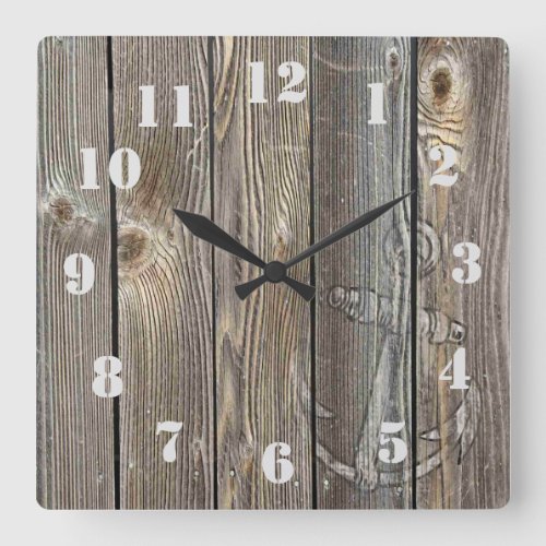 Rustic Vintage Anchor on authentic looking wood Square Wall Clock