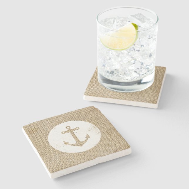 Rustic vintage anchor stone coaster (Side)
