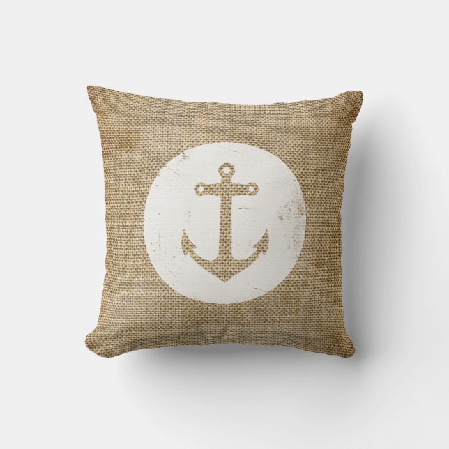 Rustic vintage anchor throw pillow (Front)