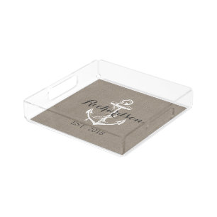 Rustic Vintage Anchor Wedding Monogram Acrylic Tray