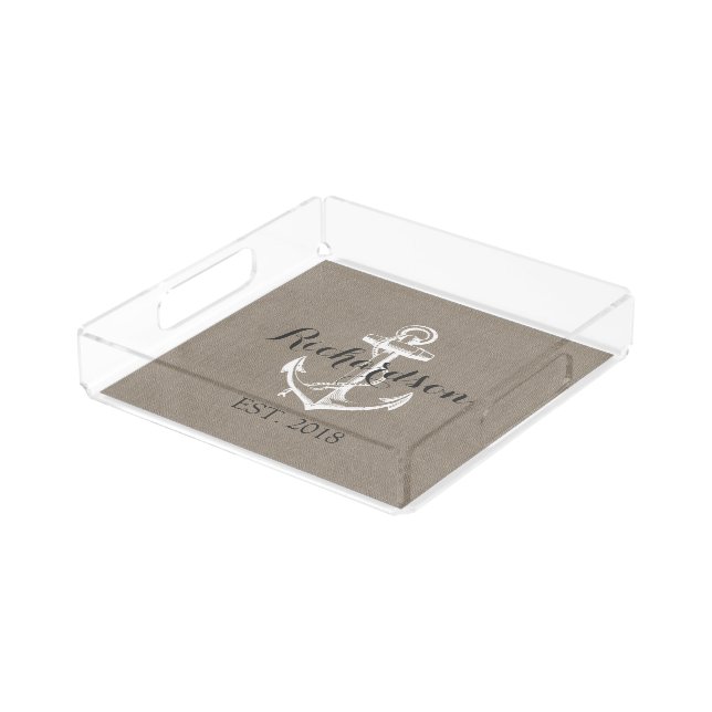 Rustic Vintage Anchor Wedding Monogram Acrylic Tray (Angled)