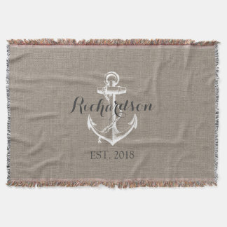 Rustic Vintage Anchor Wedding Monogram Throw