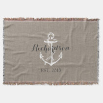 Rustic Vintage Anchor Wedding Monogram Throw Blanket