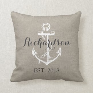 Rustic Vintage Anchor Wedding Monogram Throw Pillow