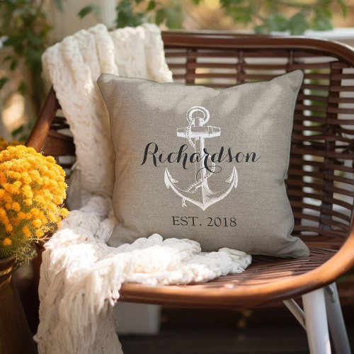 Rustic Vintage Anchor Wedding Monogram Throw Pillow