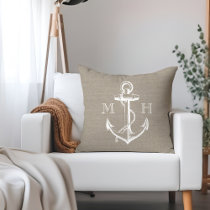 Rustic Vintage Anchor Wedding Monogram Throw Pillow