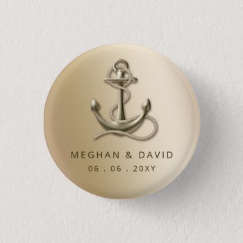 Rustic Vintage Antique Anchor Nautical Wedding Button by blessedwedding at Zazzle