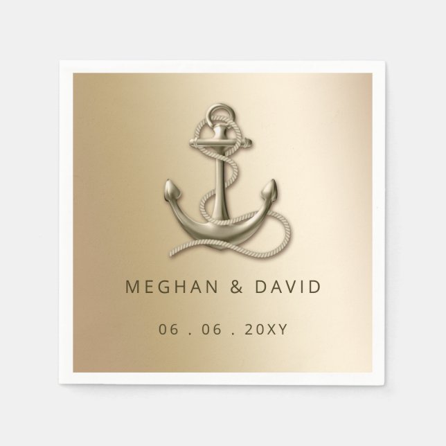 Rustic Vintage Antique Anchor Nautical Wedding Napkins (Front)