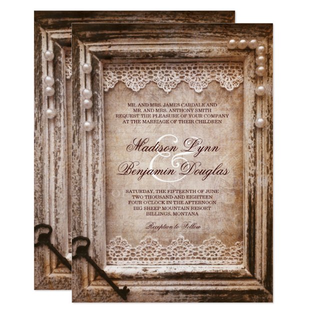 Rustic Vintage Antique Brown Frame Wedding Invites