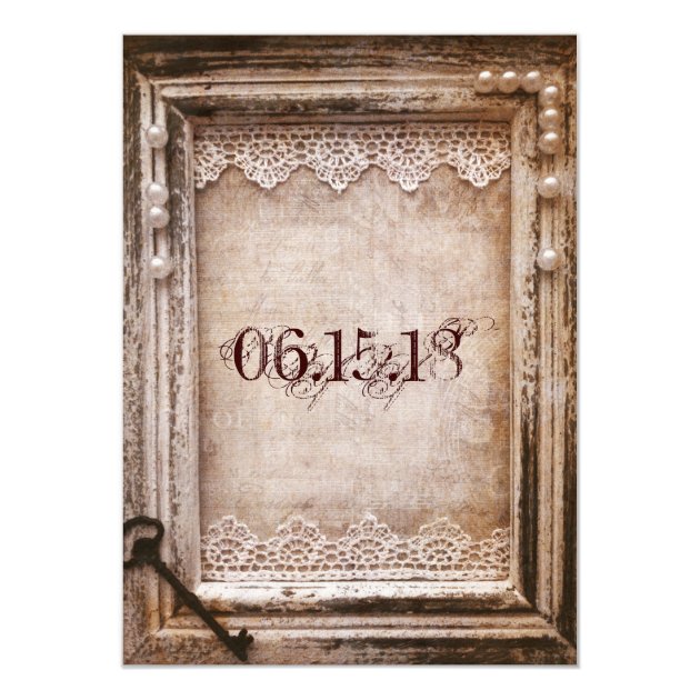 Rustic Vintage Antique Brown Frame Wedding Invites