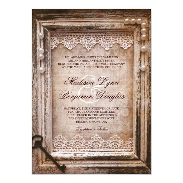 Rustic Vintage Antique Brown Frame Wedding Invites