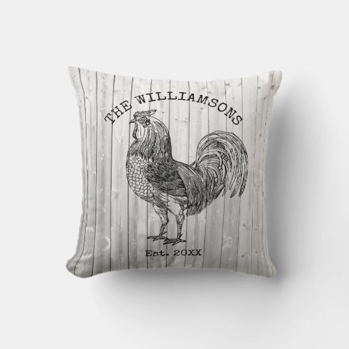 Rustic Vintage Antique Family Name Farm Rooster Throw Pillow