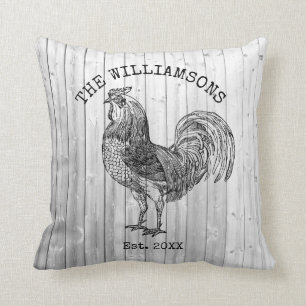Rustic Vintage Antique Family Name Farm Rooster Throw Pillow