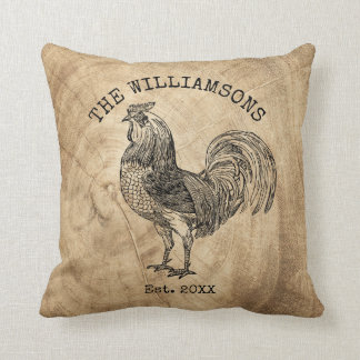 Rustic Vintage Antique Family Name Farm Rooster Throw Pillow