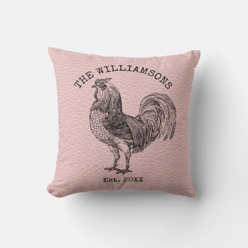 Rustic Vintage Antique Family Name Farm Rooster Throw Pillow