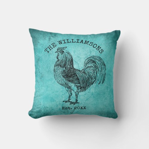 Rustic Vintage Antique Family Name Farm Rooster Throw Pillow