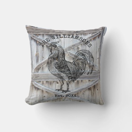 Rustic Vintage Antique Family Name Farm Rooster Throw Pillow