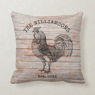 Rustic Vintage Antique Family Name Farm Rooster Throw Pillow