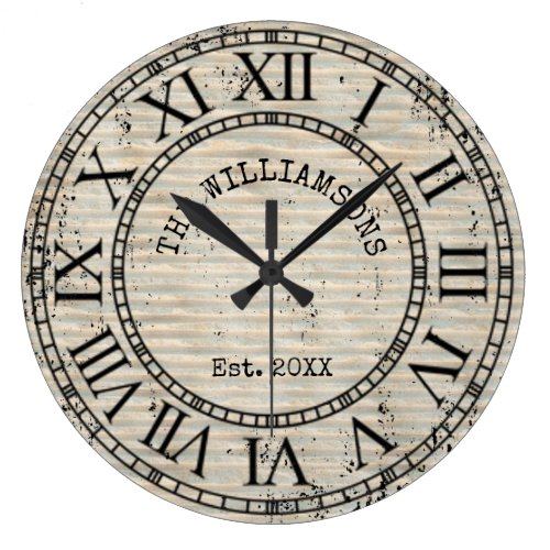 Rustic Vintage Antique Family Name Roman Numeral Large Clock
