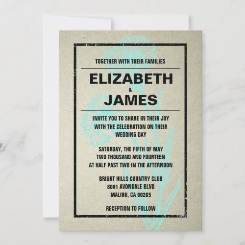 Rustic Vintage Aqua Wedding Invitations
