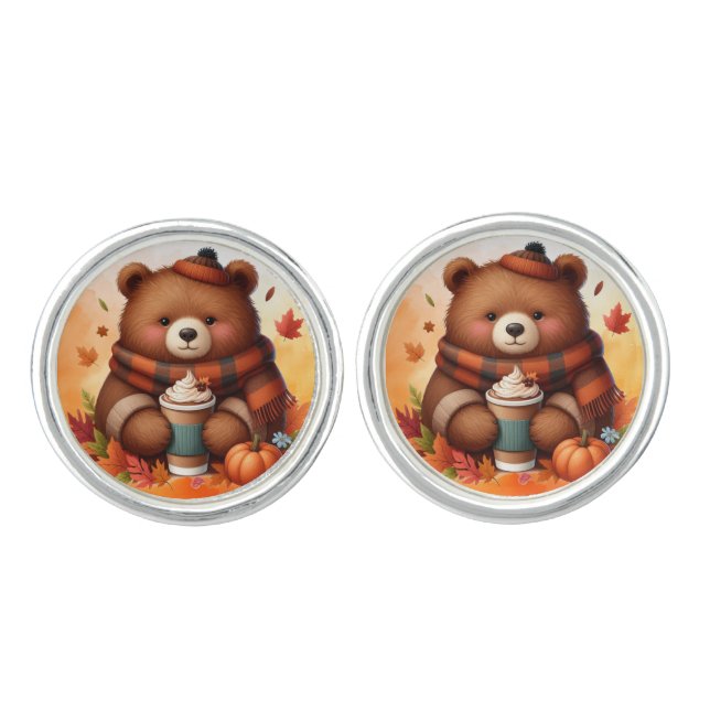 Rustic/vintage autumn bear cufflinks (Front)