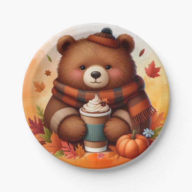 Rustic/vintage autumn bear paper plates (Front)