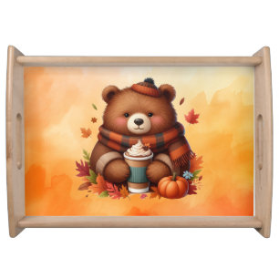 Rustic/vintage autumn bear serving tray