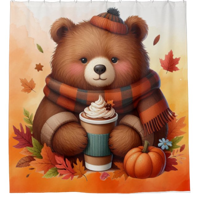 Rustic/vintage autumn bear shower curtain (Front)