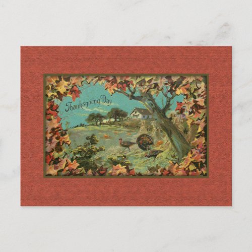 Rustic Vintage Autumn Country Scene Postcard