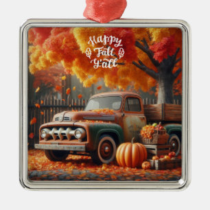 Rustic/vintage autumn farm truck metal ornament