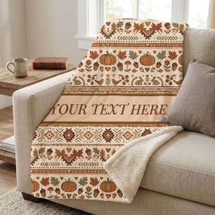 Rustic Vintage Autumn Folk Cozy Fall Pattern  Sherpa Blanket