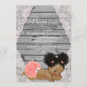 Rustic Vintage Baby Girl Baptism Invite