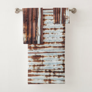 Rustic Vintage Barn Corrugated Tin Bath Towel Set