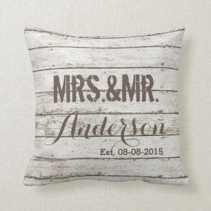 rustic vintage barn wood barn wedding mr and mrs throw pillow