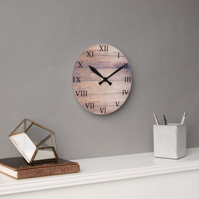 Rustic vintage barn wood Roman numbers Round Clock (Office)