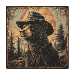 Rustic Vintage Bear Art Wood Wall Art