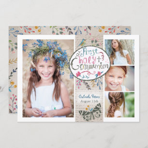 Rustic Vintage Beige First Holy Communion floral Invitation