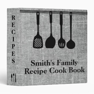 Rustic Vintage Beige Linen Printed Cookbook 3 Ring 3 Ring Binder