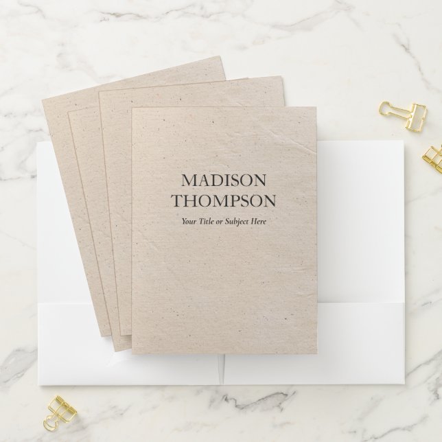 Rustic Vintage Beige Paper Simple Professional  Pocket Folder (In Situ)