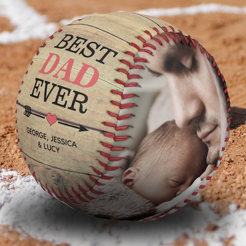 Rustic Vintage Best Dad Ever Photo Collage Baseball