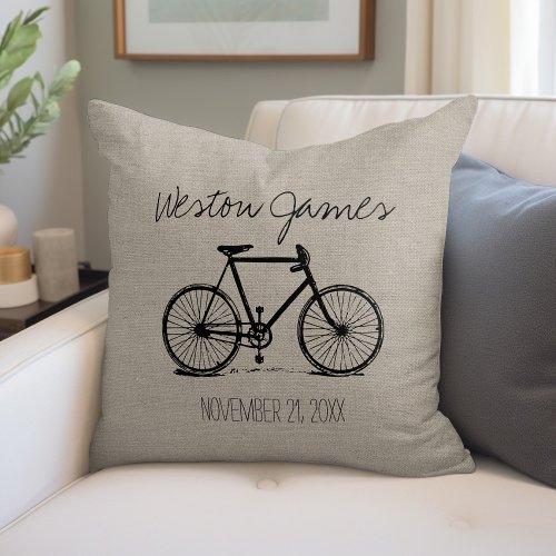 Rustic Vintage Bicycle Monogram Throw Pillow