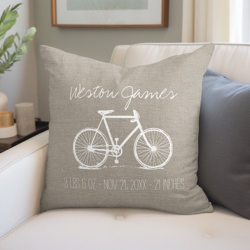 Rustic Vintage Bicycle Newborn Monogram Throw Pillow