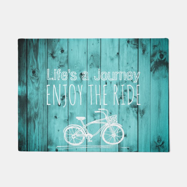 Rustic Vintage Bicycle Teal Boho Life's a Journey Doormat (Front)