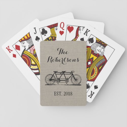 Rustic Vintage Bicycle Wedding Monogram Playing Cards
