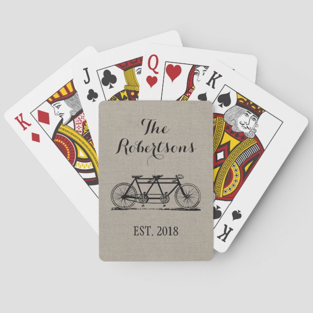 Rustic Vintage Bicycle Wedding Monogram Poker Cards (Back)