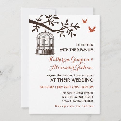 Rustic Vintage Bird Cage White Wedding Invitation