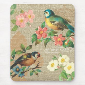 Rustic Vintage Birds And Flowers Shabby Elegance Mouse Pad by jardinsecret at Zazzle