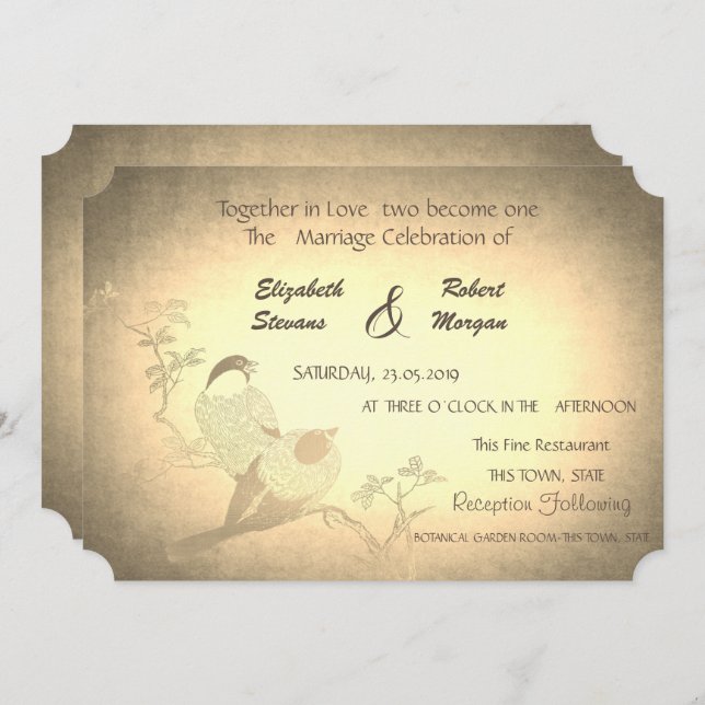 Rustic Vintage , Birds Wedding Invitation (Front/Back)